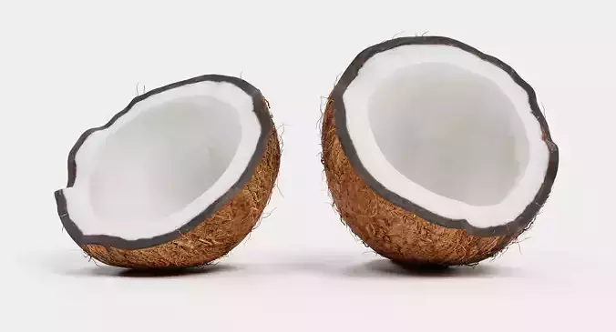 Cracked Coconut - Realistic Split Tropical Fruit 3D model 3