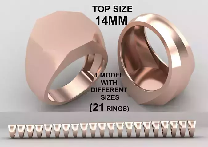 octagonal Signet Ring Base 14 MM top in All sizes 247-MWC