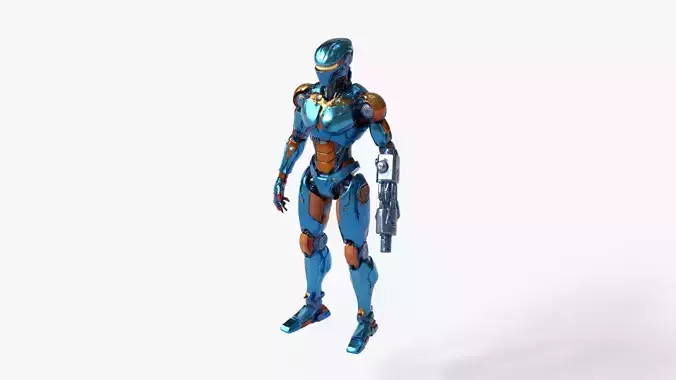 Realistic Cyborg HighTech Metallic Combat 3D Model
