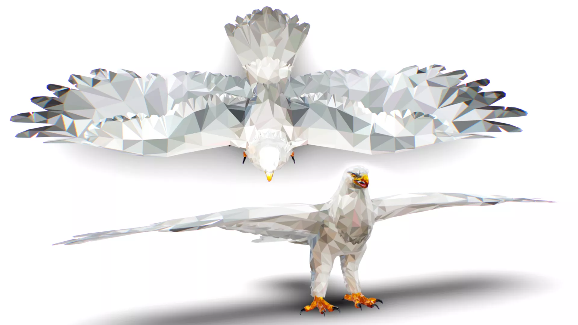 Eagle Bird - White Falcon Animal - Hawk Statue Low-poly 3D model