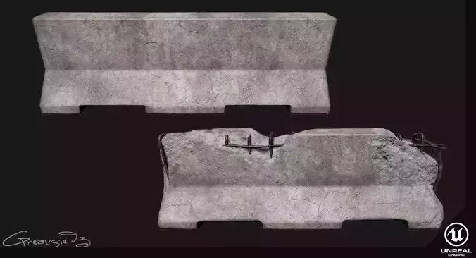 Low Poly PBR Concrete Barrier Low-poly 3D model