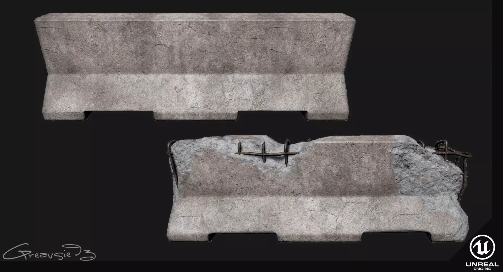 Low Poly PBR Concrete Barrier Low-poly 3D model_0