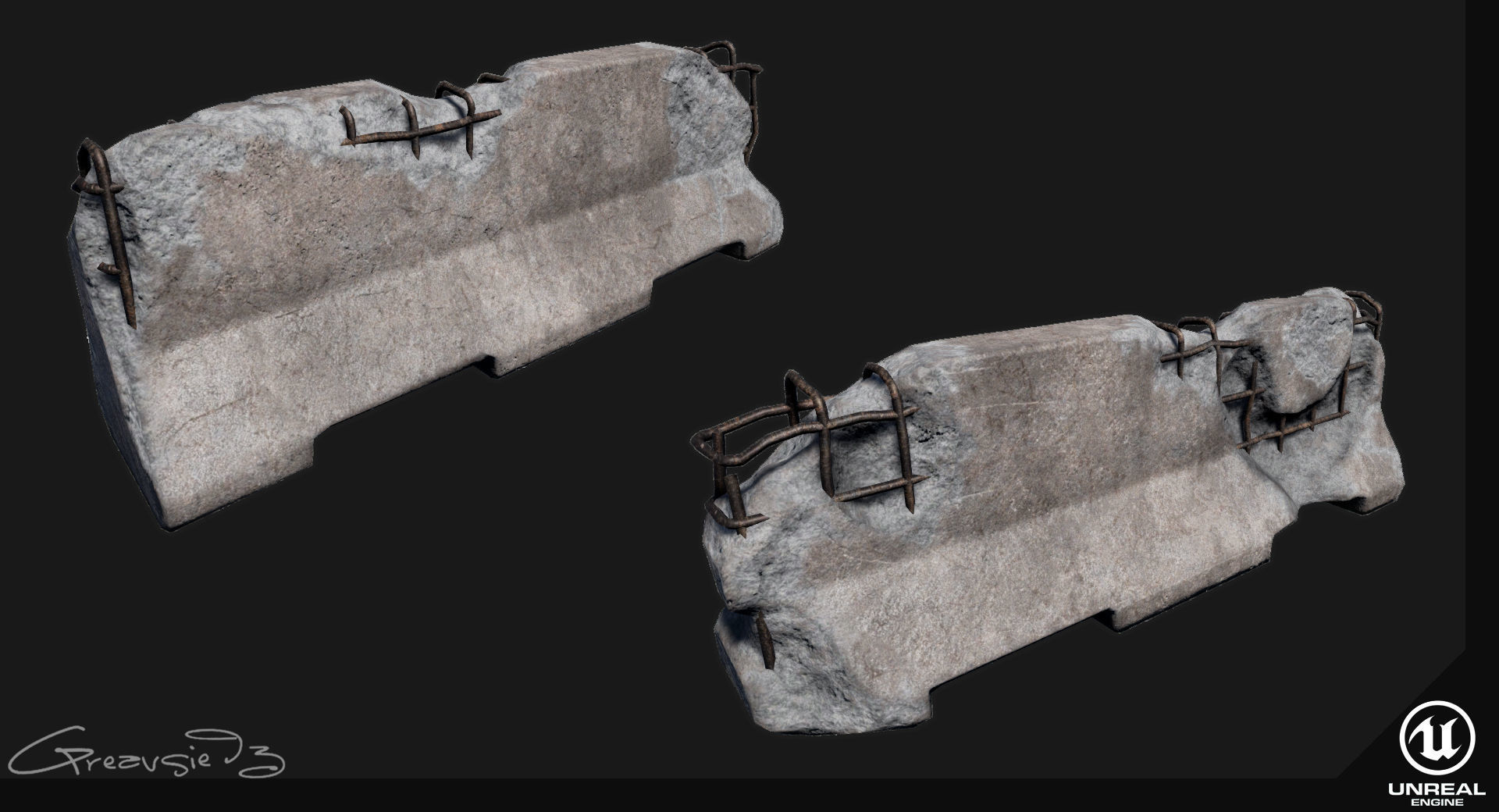 Low Poly PBR Concrete Barrier Low-poly 3D model_4