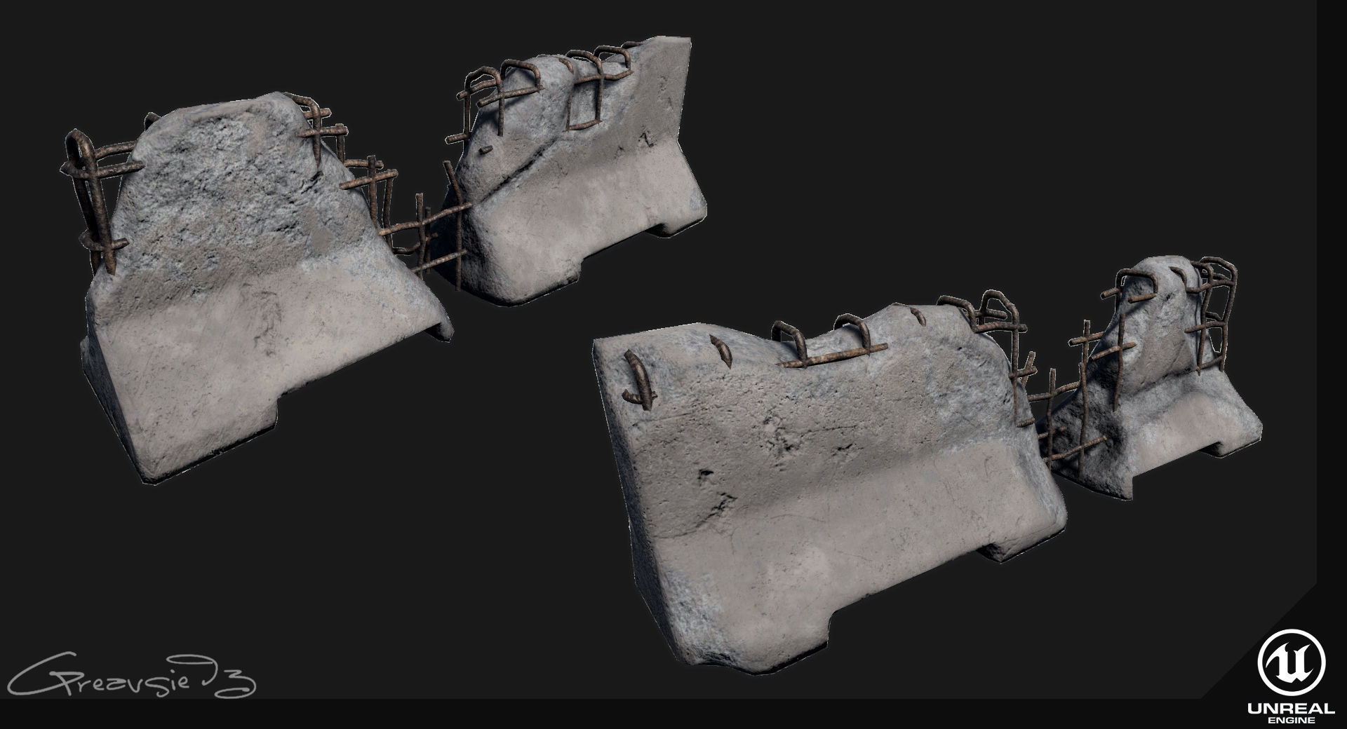 Low Poly PBR Concrete Barrier Low-poly 3D model_9