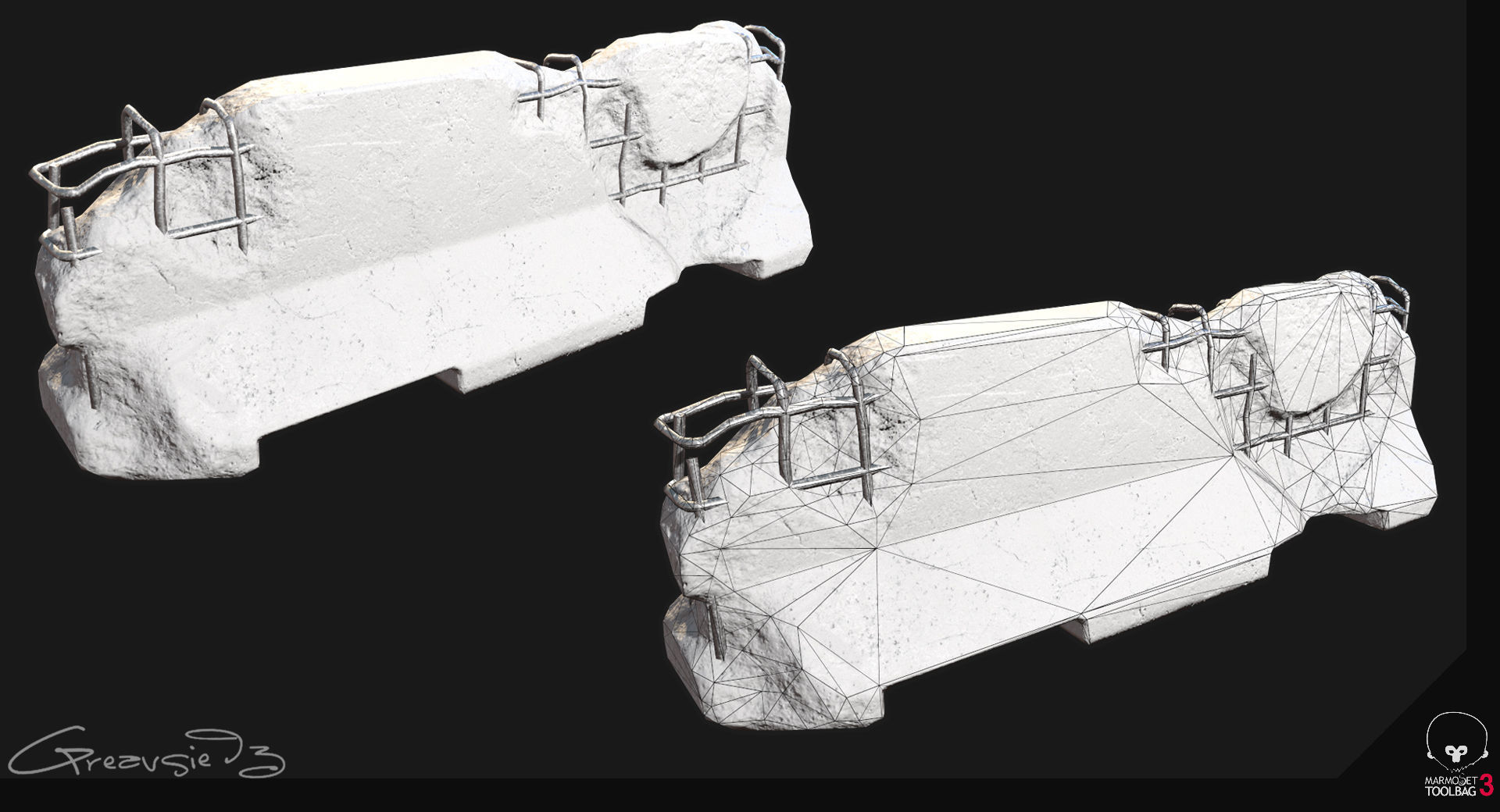 Low Poly PBR Concrete Barrier Low-poly 3D model_13