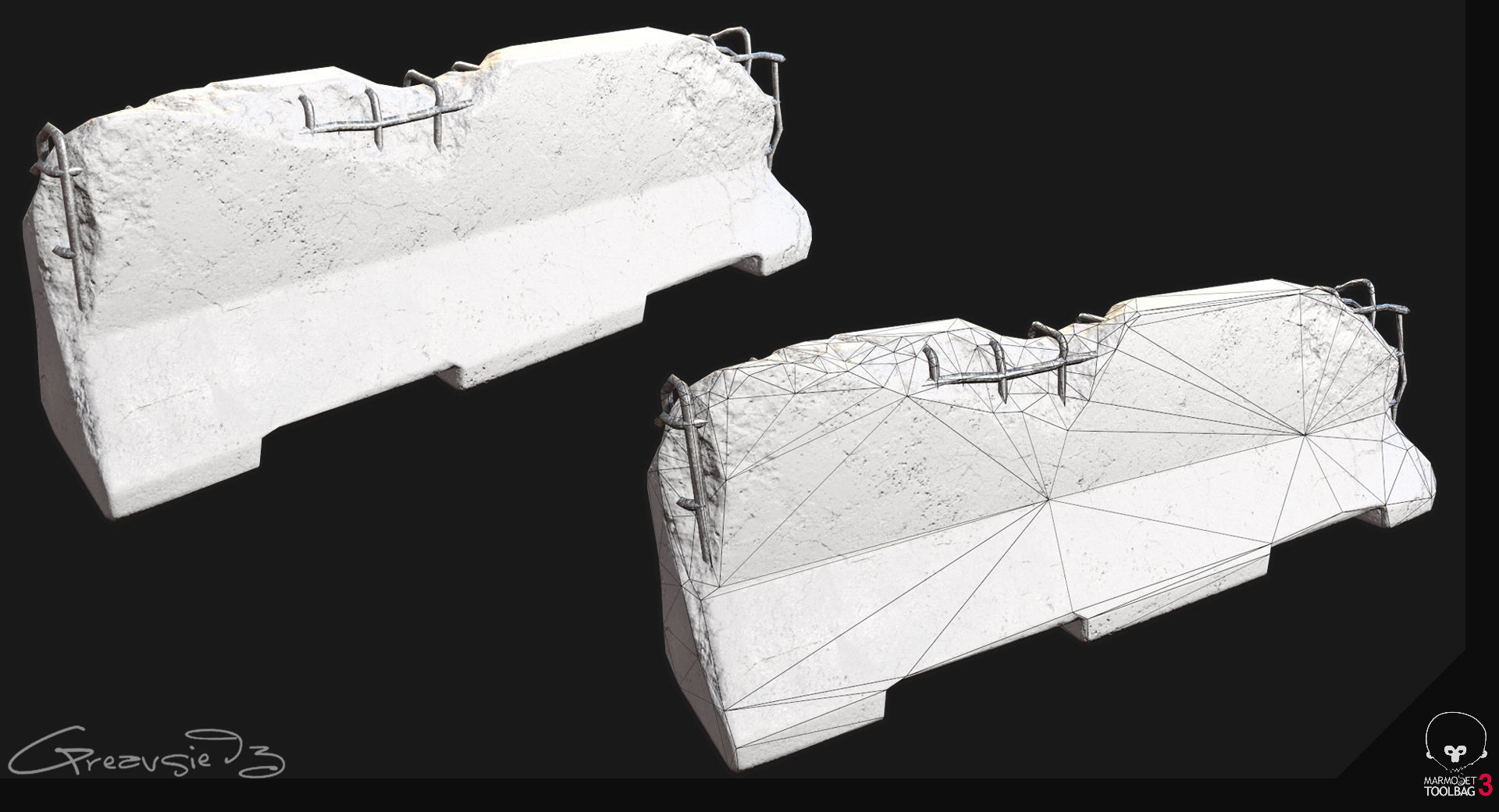 Low Poly PBR Concrete Barrier Low-poly 3D model_12