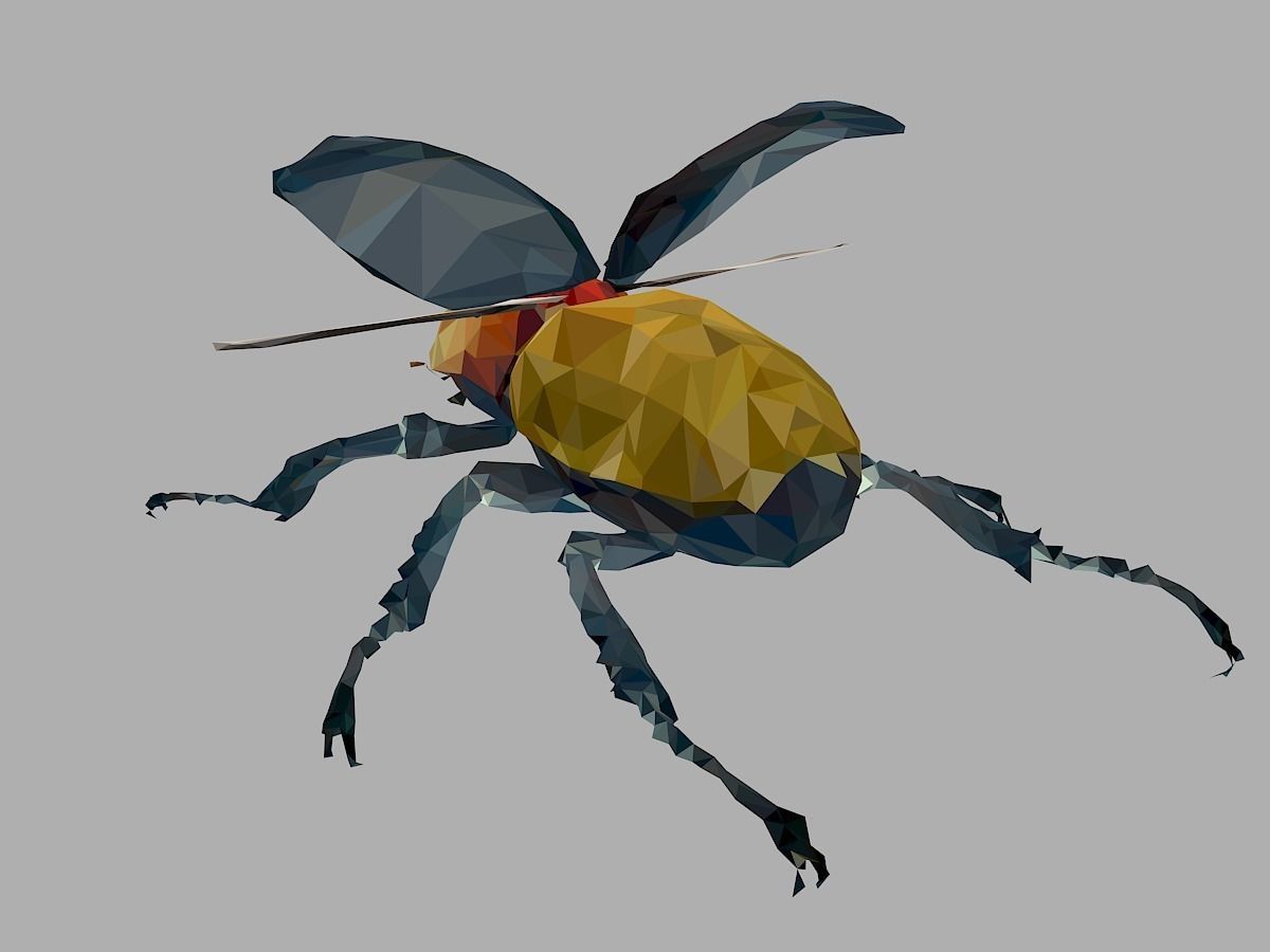 Rhinoceros Beetle Low Polygon Art Insect Low-poly 3D model_16