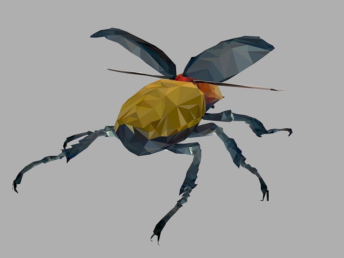 Rhinoceros Beetle Low Polygon Art Insect Low-poly 3D model_23
