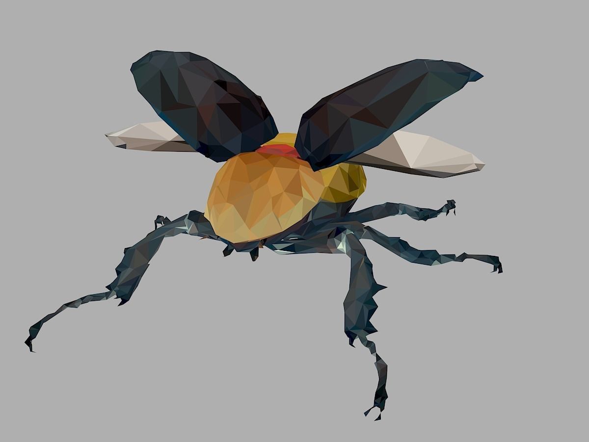 Rhinoceros Beetle Low Polygon Art Insect Low-poly 3D model_4