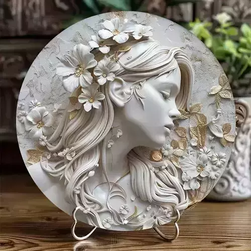 Floral Serenity Woman Relief - Elegant Art Wall Sculpture Model