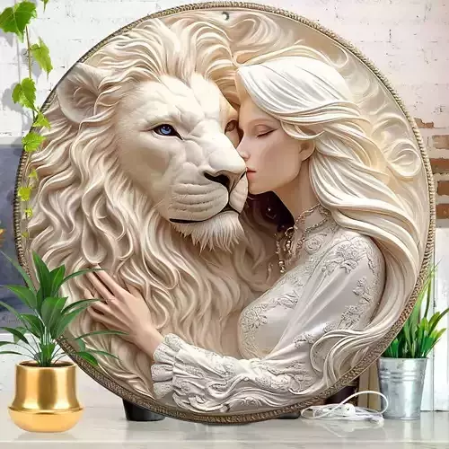 Lion and Woman Relief - Symbolic Art Sculpture 3D Model