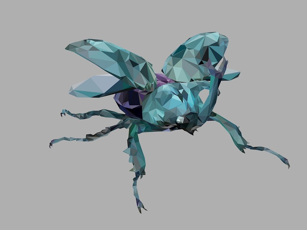 Chafer Firefly Beetle Low Polygon Art Insect Low-poly 3D model_1