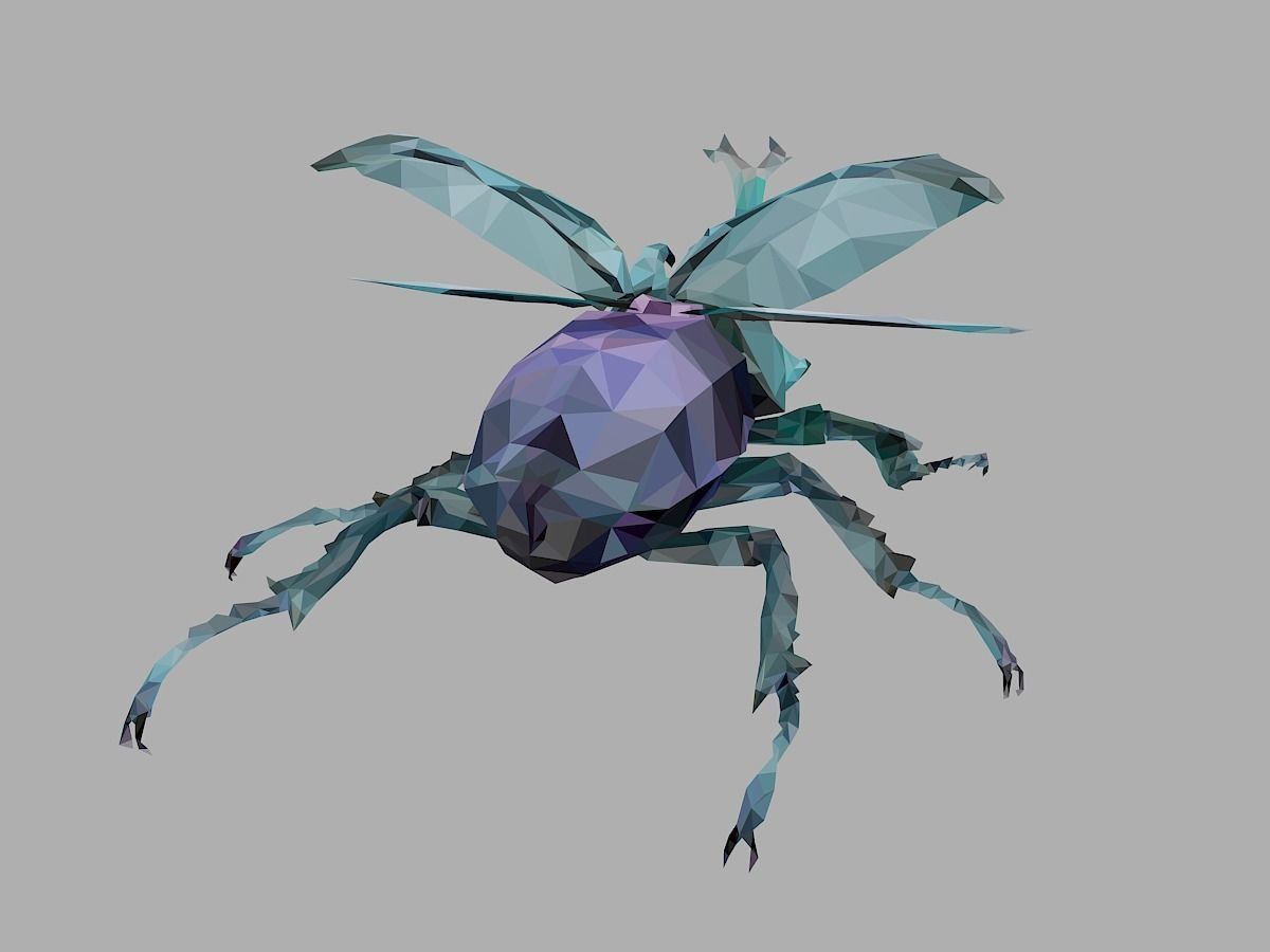 Chafer Firefly Beetle Low Polygon Art Insect Low-poly 3D model_21