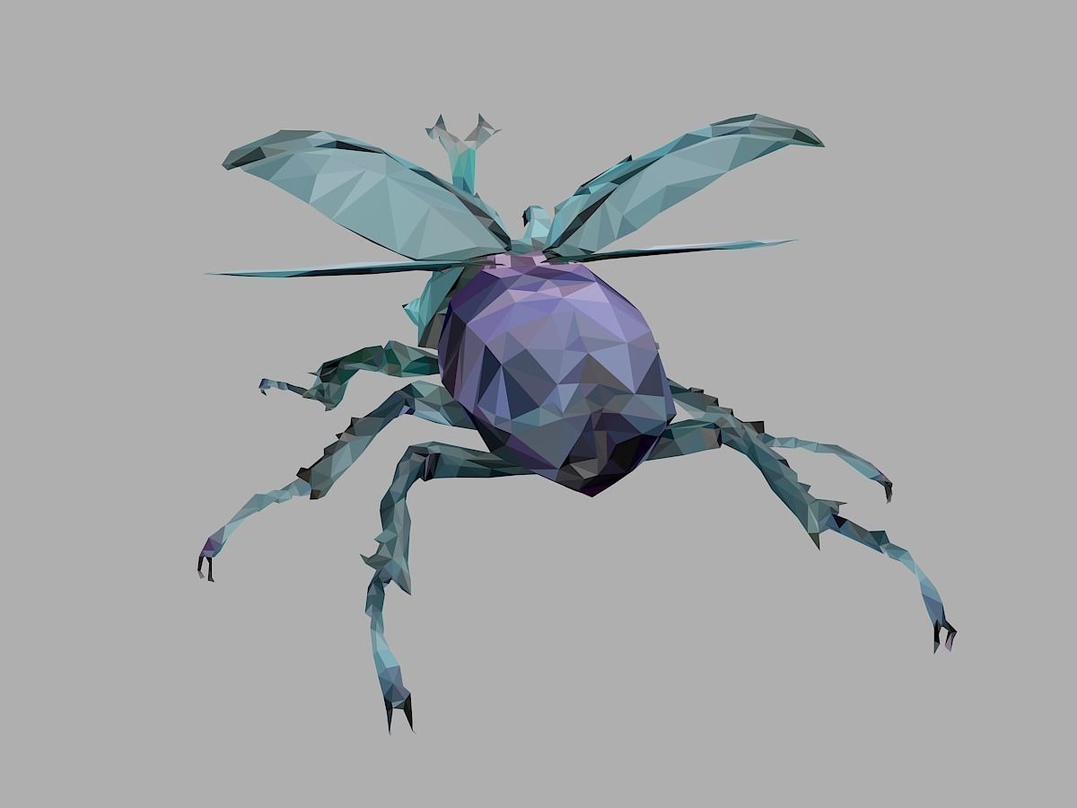 Chafer Firefly Beetle Low Polygon Art Insect Low-poly 3D model_18