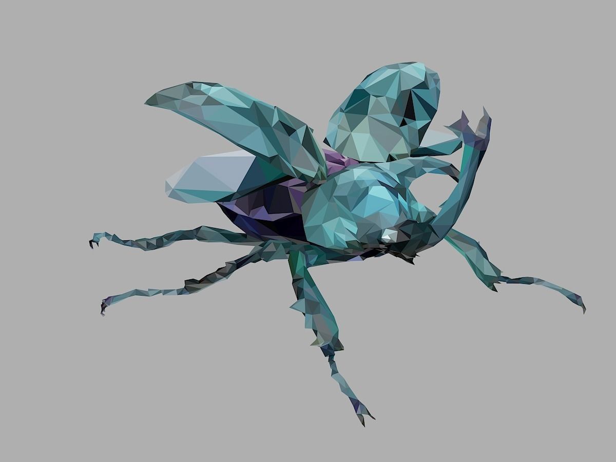 Chafer Firefly Beetle Low Polygon Art Insect Low-poly 3D model_28
