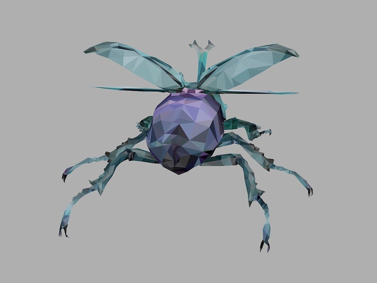 Chafer Firefly Beetle Low Polygon Art Insect Low-poly 3D model_19