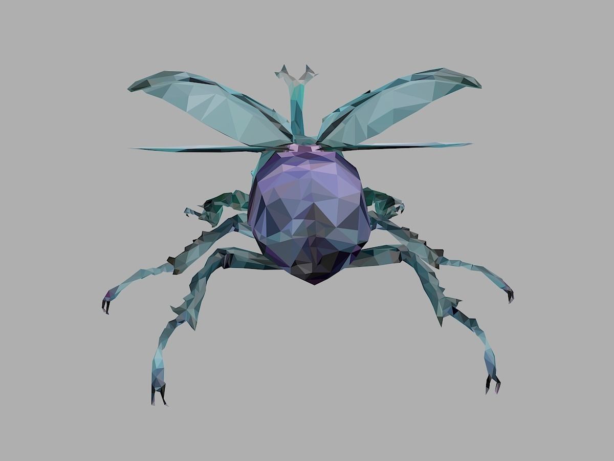 Chafer Firefly Beetle Low Polygon Art Insect Low-poly 3D model_16