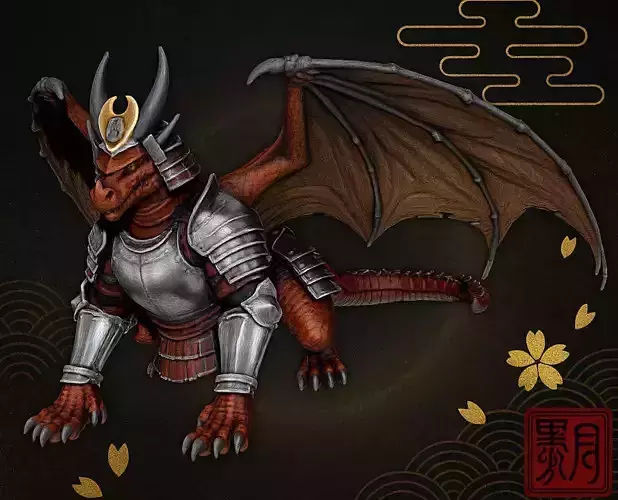 Samurai Crest Dragon Armored Bushido Wyvern Highpoly Game