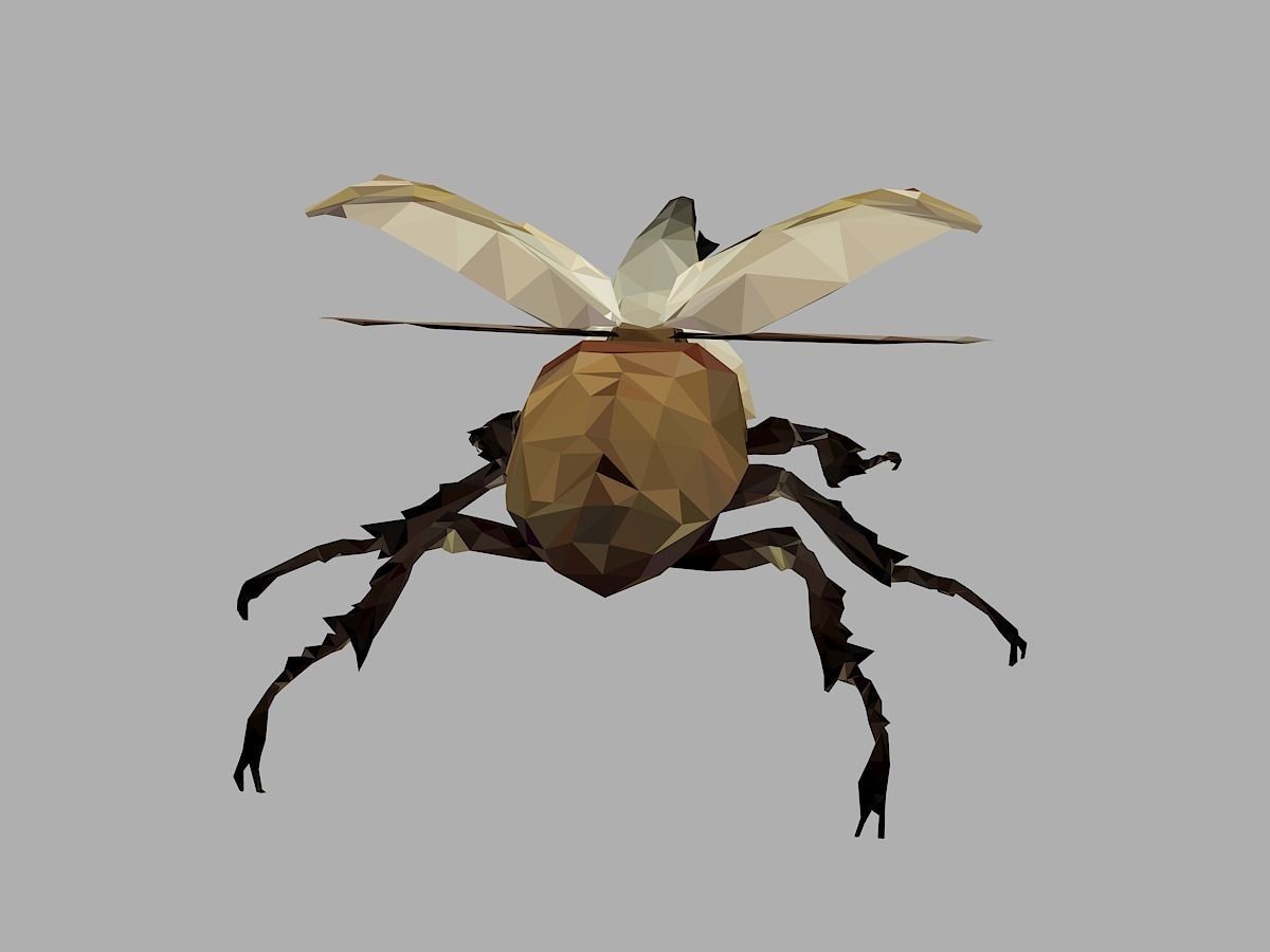 Rhinoceros Bark Beetle Low Polygon Art Insect Low-poly 3D model_19
