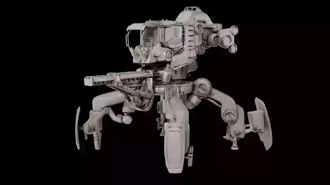 Futuristic 4 Legs Combat Mech Robot