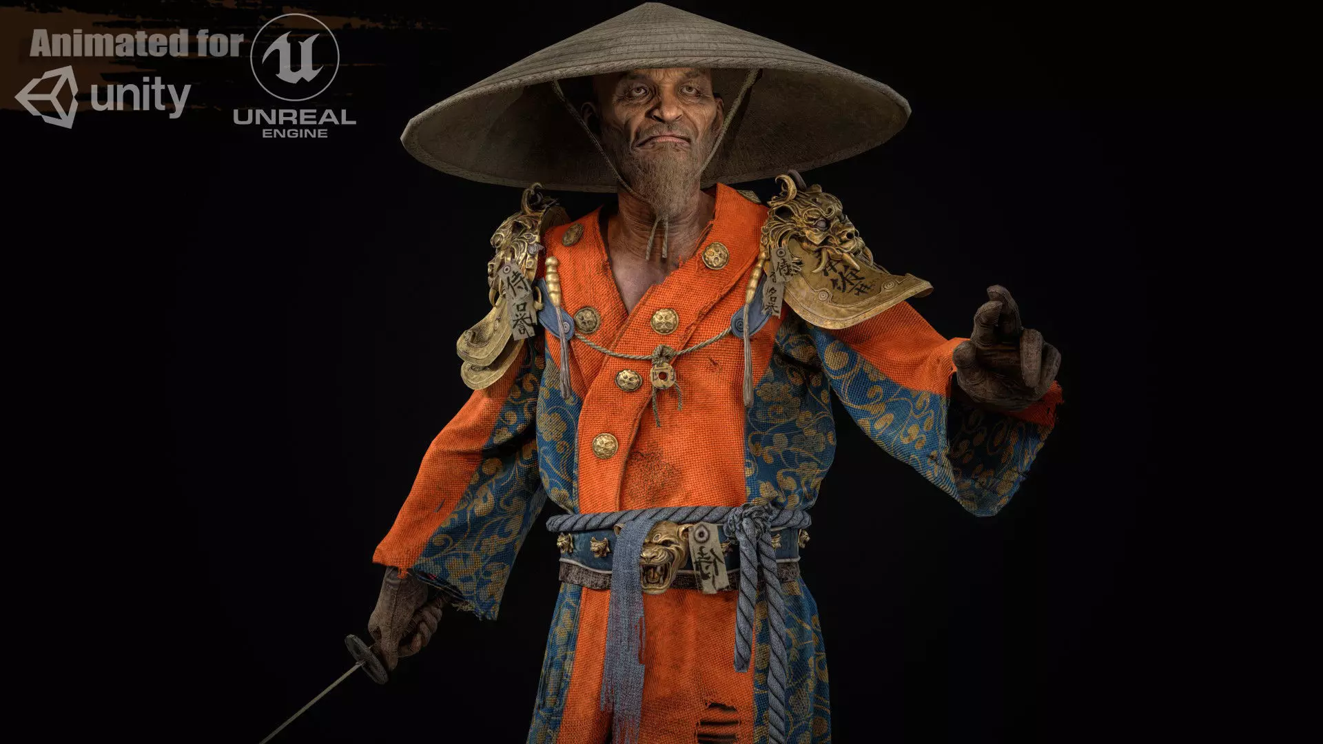 Old Samurai Low-poly 3D model