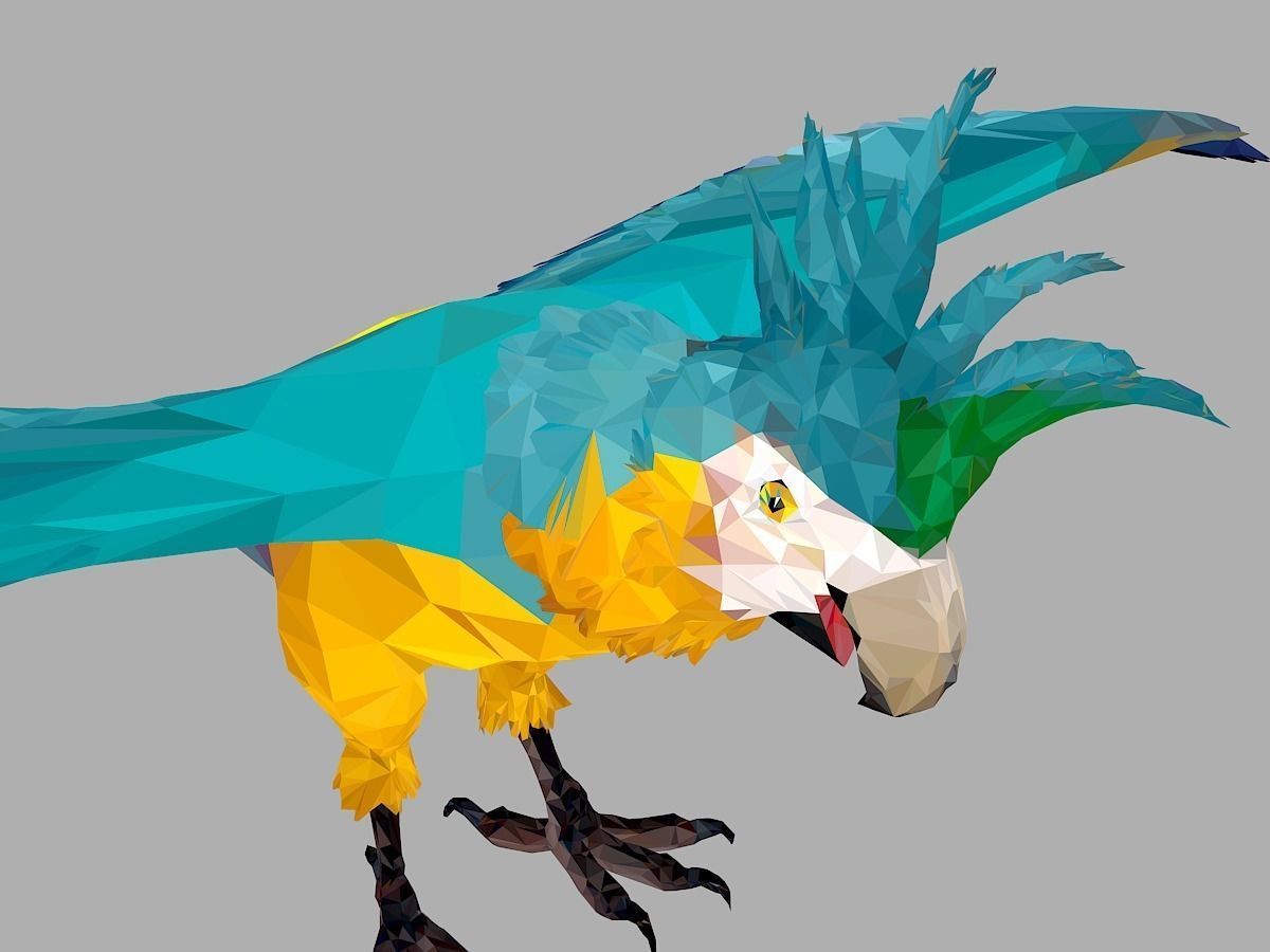 Blue Parrot Low Polygon Art Bird Animal Low-poly 3D model_0