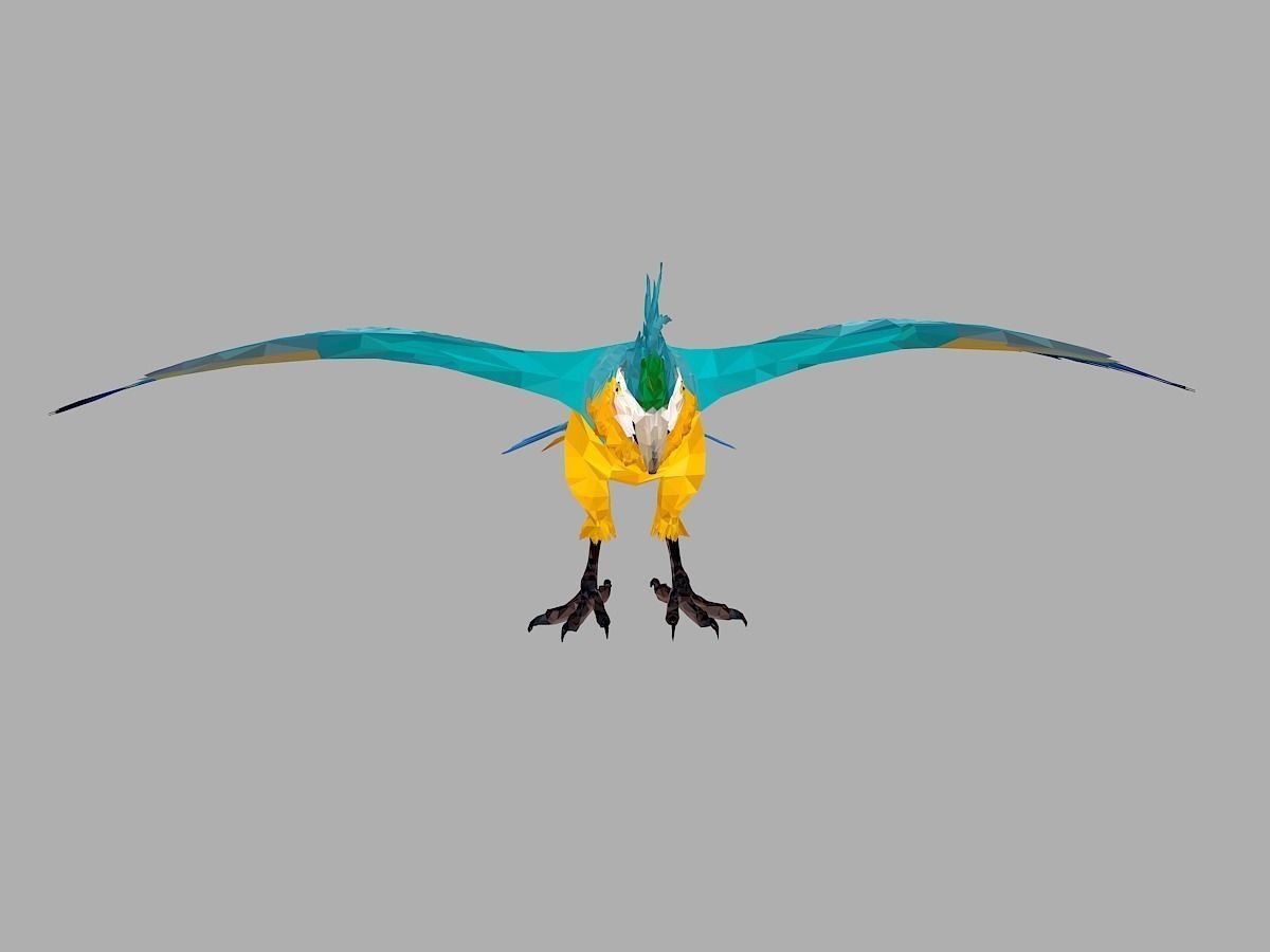 Blue Parrot Low Polygon Art Bird Animal Low-poly 3D model_4