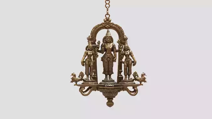 Lord Perumal vishnu with Sridevi and Bhudevi  oil lamp hi poly