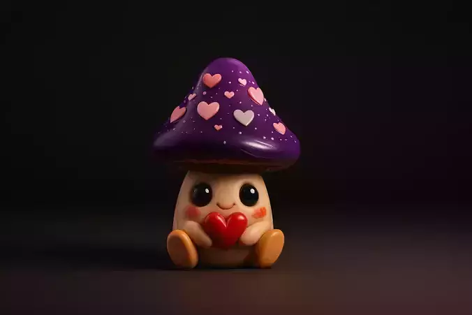 Cute Valentine Mushroom Figurine Heart Holding Kawaii Decor