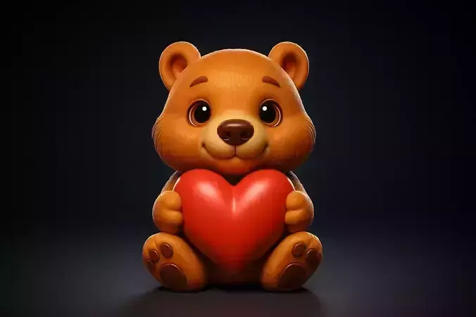 Cute Teddy Bear Holding Heart Valentines Day Romantic 