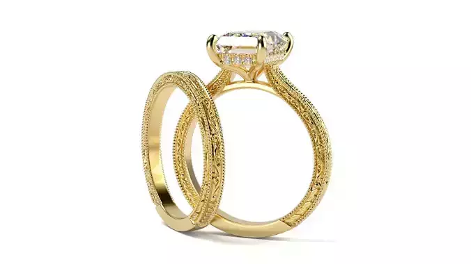 Vintage Ring With Halo And Pattern Side Band All Sizes