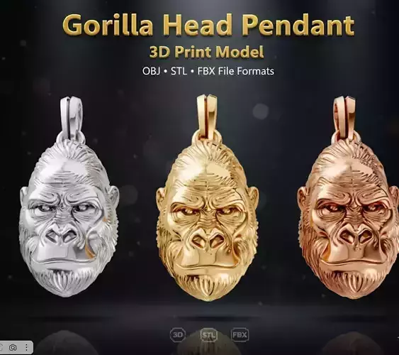The Gorilla Head Pendant 3d print model sculpture 
