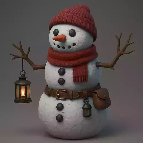 Lantern Scout Snowman - Stylized Winter Character 3D Model