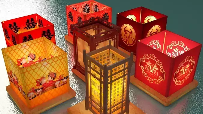 Chinese water lanterns Low-poly 3D model