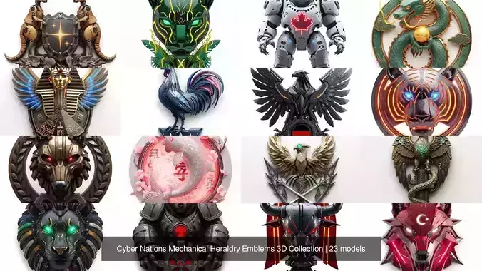 Cyber Nations Mechanical Heraldry Emblems 3D Collection