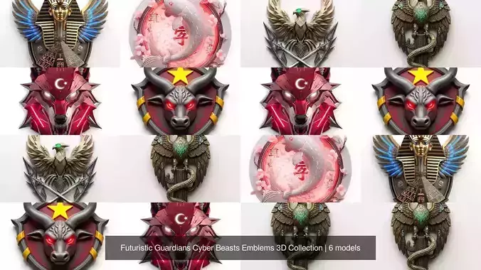 Futuristic Guardians Cyber Beasts Emblems 3D Collection