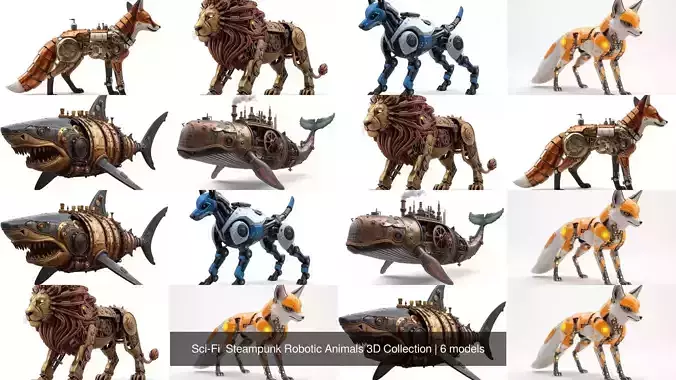 Sci-Fi  Steampunk Robotic Animals 3D Collection