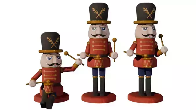 Low Poly Stylized Nutcracker Toy Soldier  Rigged and Animated