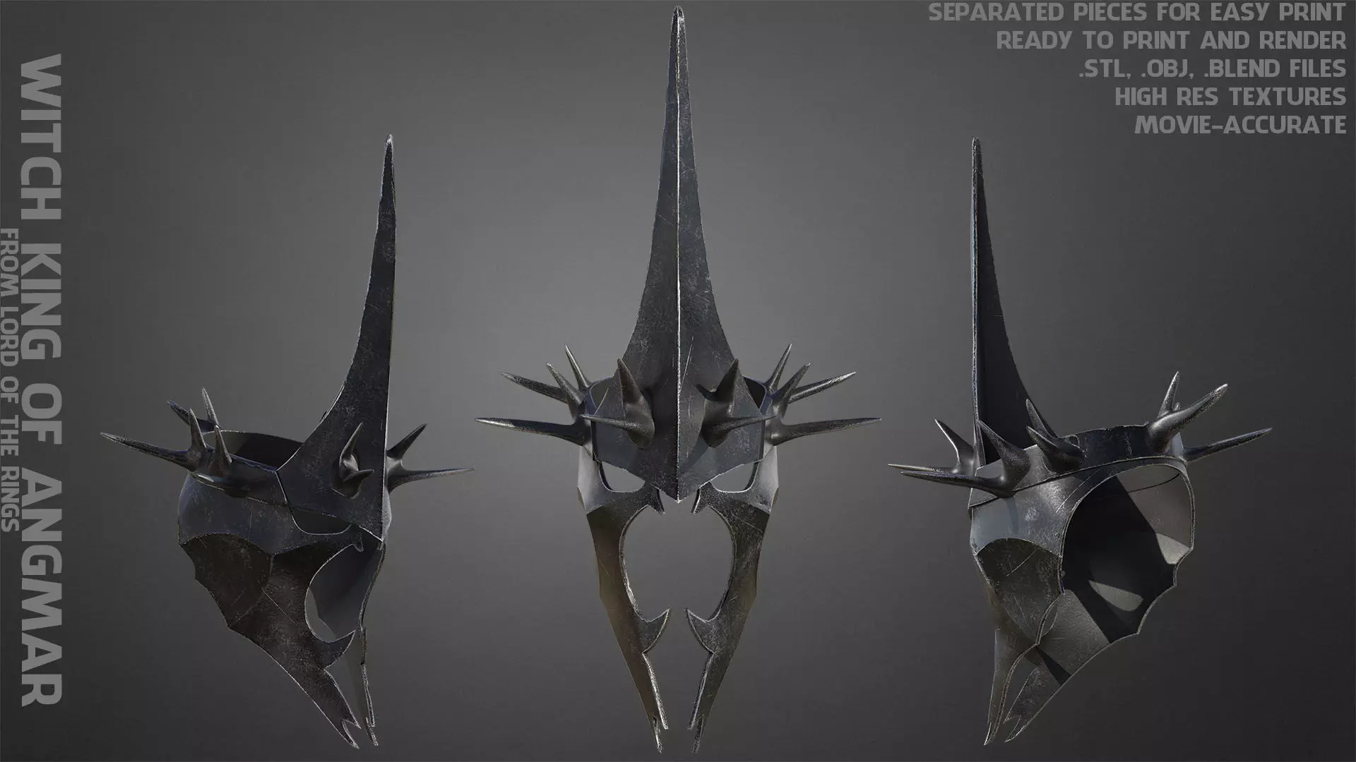 LOTR Witch King of Angmar Helmet for Cosplay 3D print model