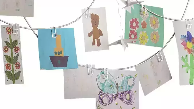 Exhibition of childrens crafts wall decor