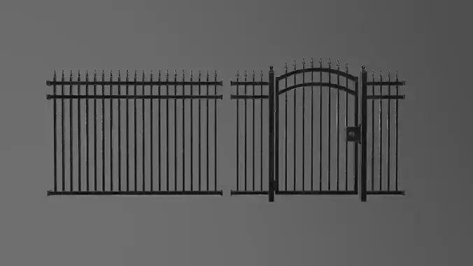 Realistic Gothic Wrought Iron Gate and Fence Free low-poly 3D model