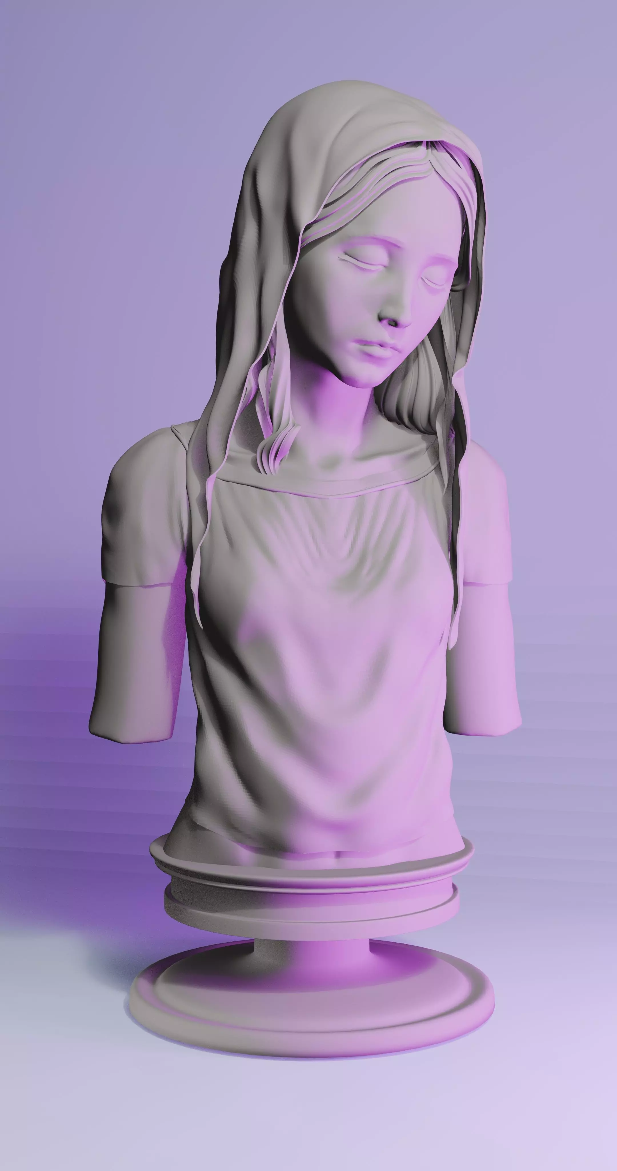 Serene Veiled Woman Bust Hig Detail 3D Print Model STL 3D print model