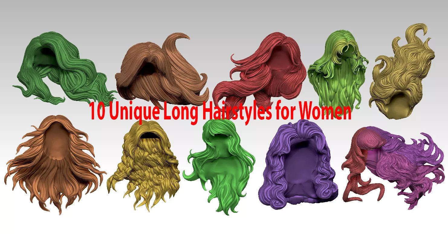 10 Unique Long Hairstyles for Women 3D print model