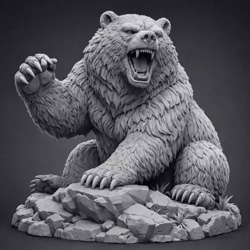 A roaring bear sculpture