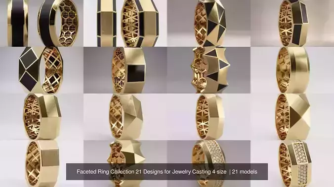 Faceted Ring Collection 21 Designs for Jewelry Casting 4 size 