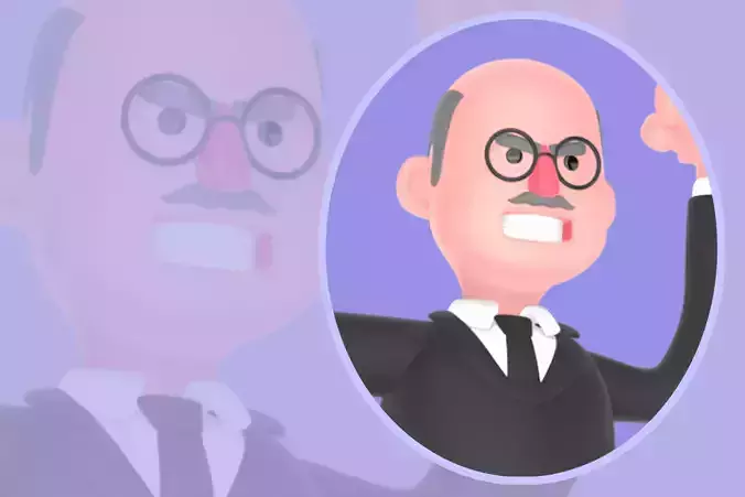 Stylized 3D Male Judge Character - Angry Walking Cartoon Judge