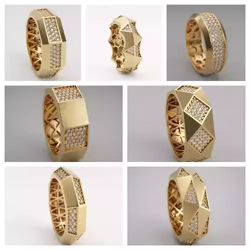 Faceted Ring Collection 7 Designs for Jewelry Casting 4 size 