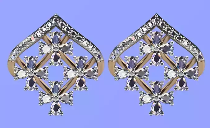 GOLD DIAMOND FASHION JEWELLERY STUD EARRING 