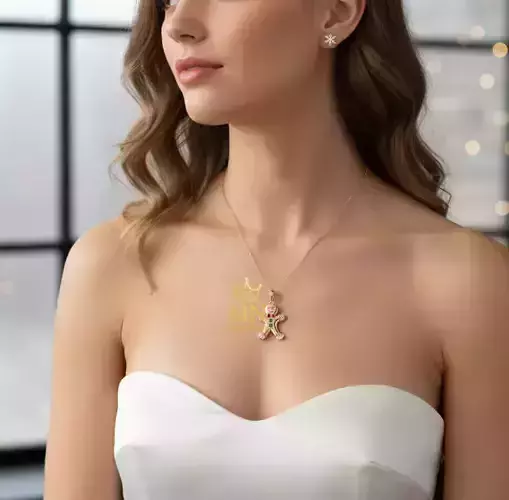  Rose Gold Gingerbread Man Pendant Necklace with Gemstones