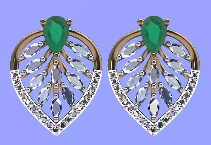 GOLD DIAMOND JEWELLERY STUD EARRING 3D cad design 3d print 